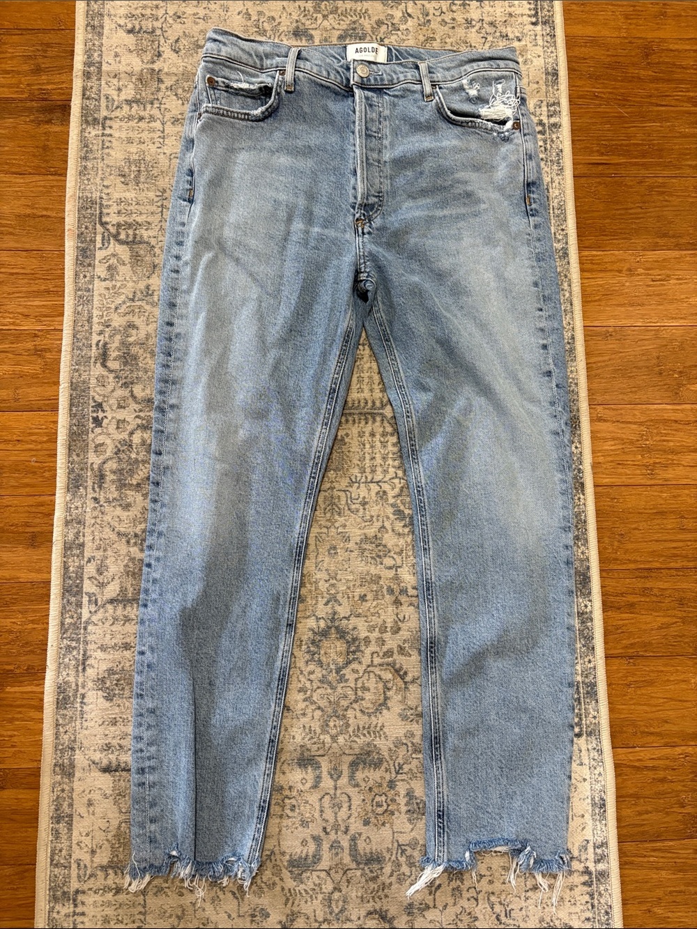 AGOLDE Light Wash Distressed Straight Jeans - Nico style - cut off - size 29